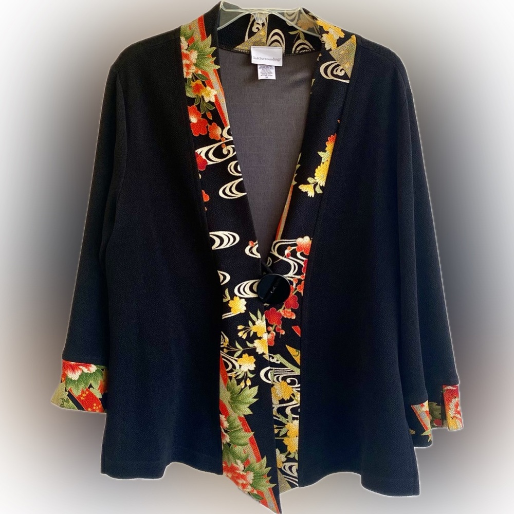 - Soft Surroundings Kimono Blazer with Floral Trim